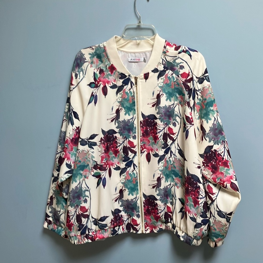 JustFab Bomber Jacket 2X Floral Y2K Front Zipper